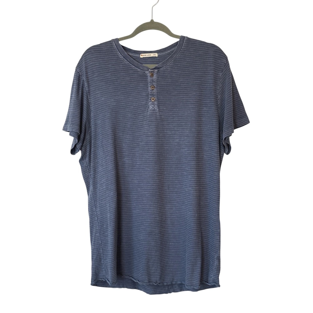 Marine Layer Men's Blue Striped Short Sleeve Henley T-Shirt Size‎ M/L